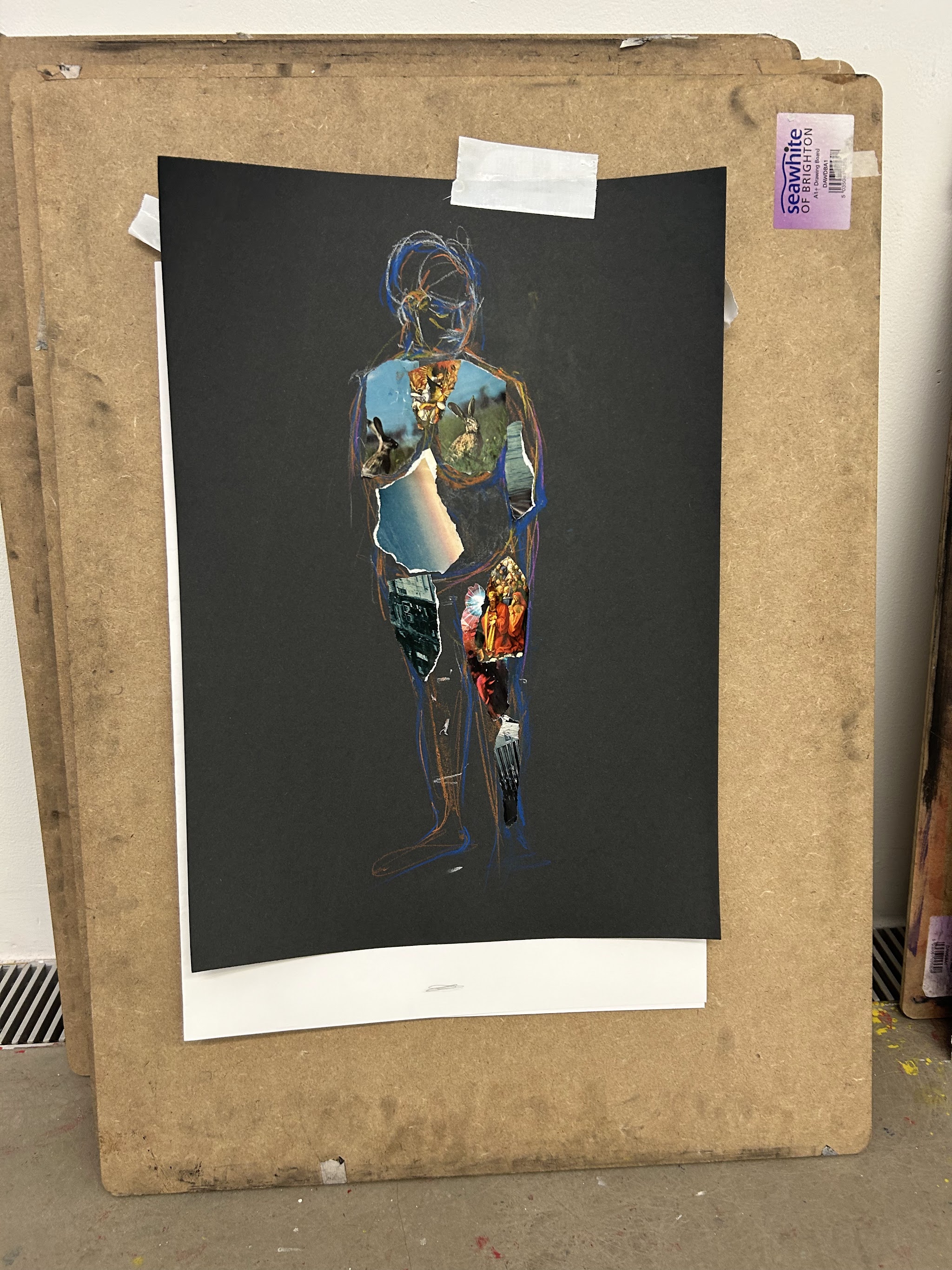 A framed figure drawing