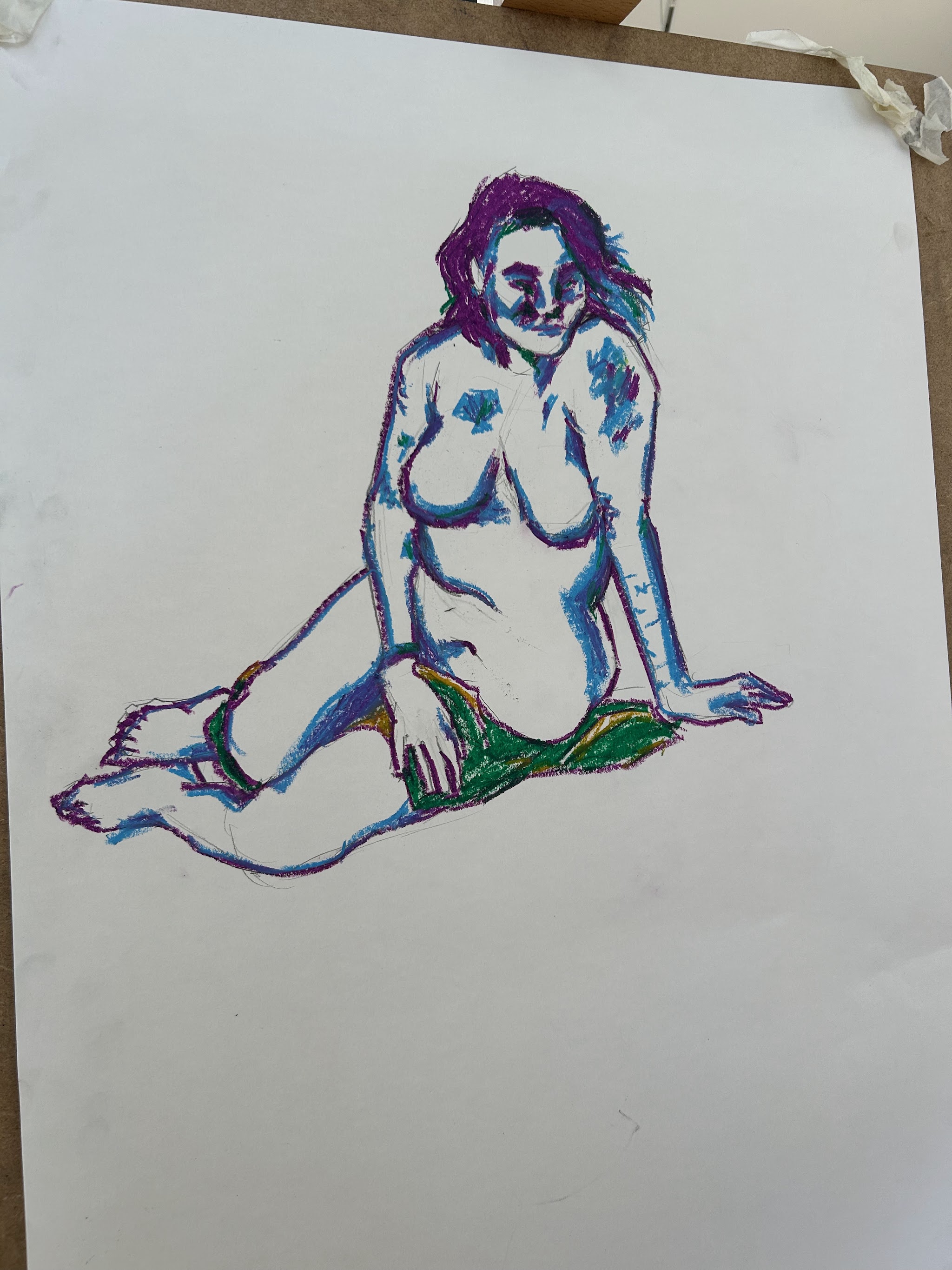 A green-toned figure sketch